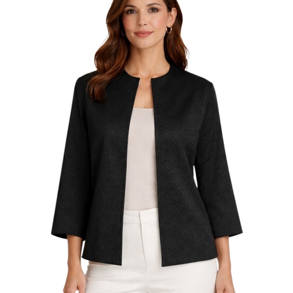 NWT Lafayette 148 Textured Stretch Blazer Jacket Black Size M
